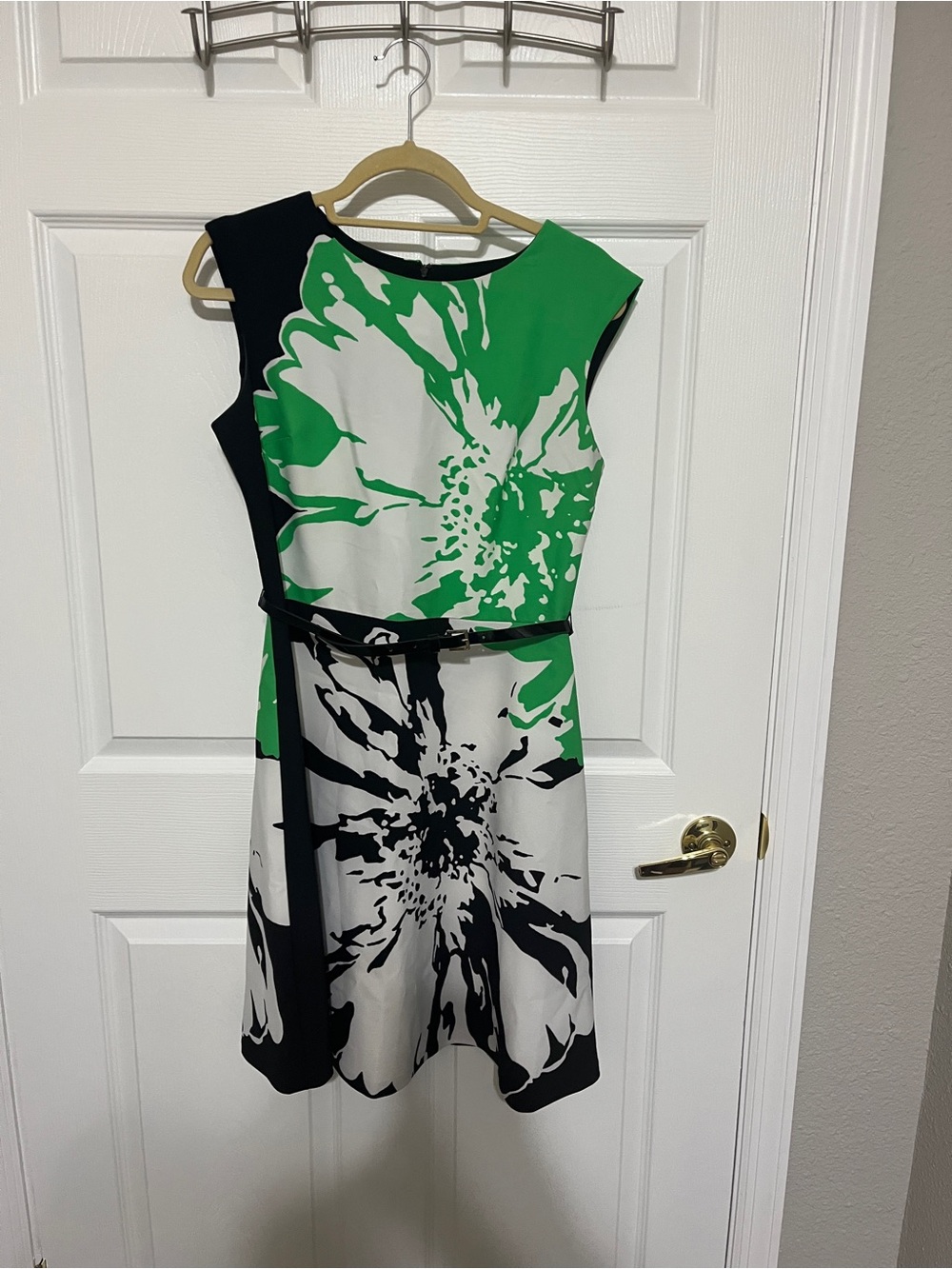 Sandra Darren Green, White & Black Floral Dress